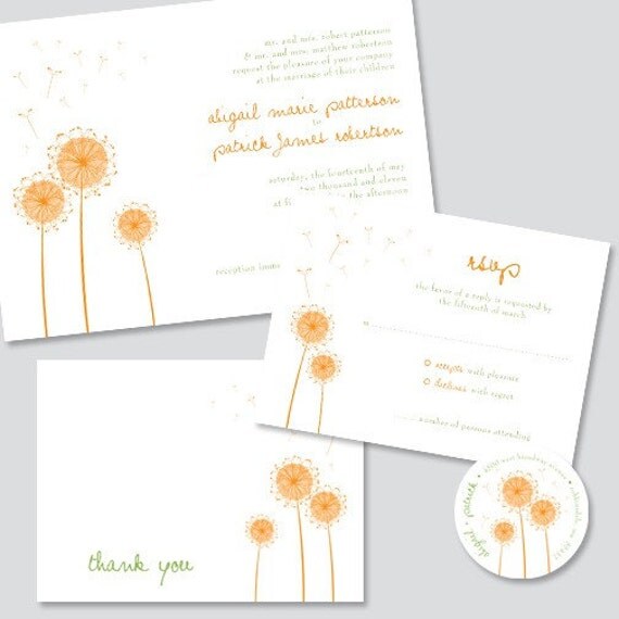 Custom Designed Dandelion Wishes Wedding Invitation Stationery Package Set - up to 4 pieces Il_570xn