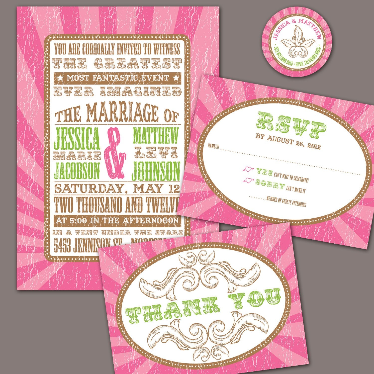 Custom Designed Vintage Carnival Poster Wedding Invitation Stationery Package Set - up to 4 pieces Il_570xn