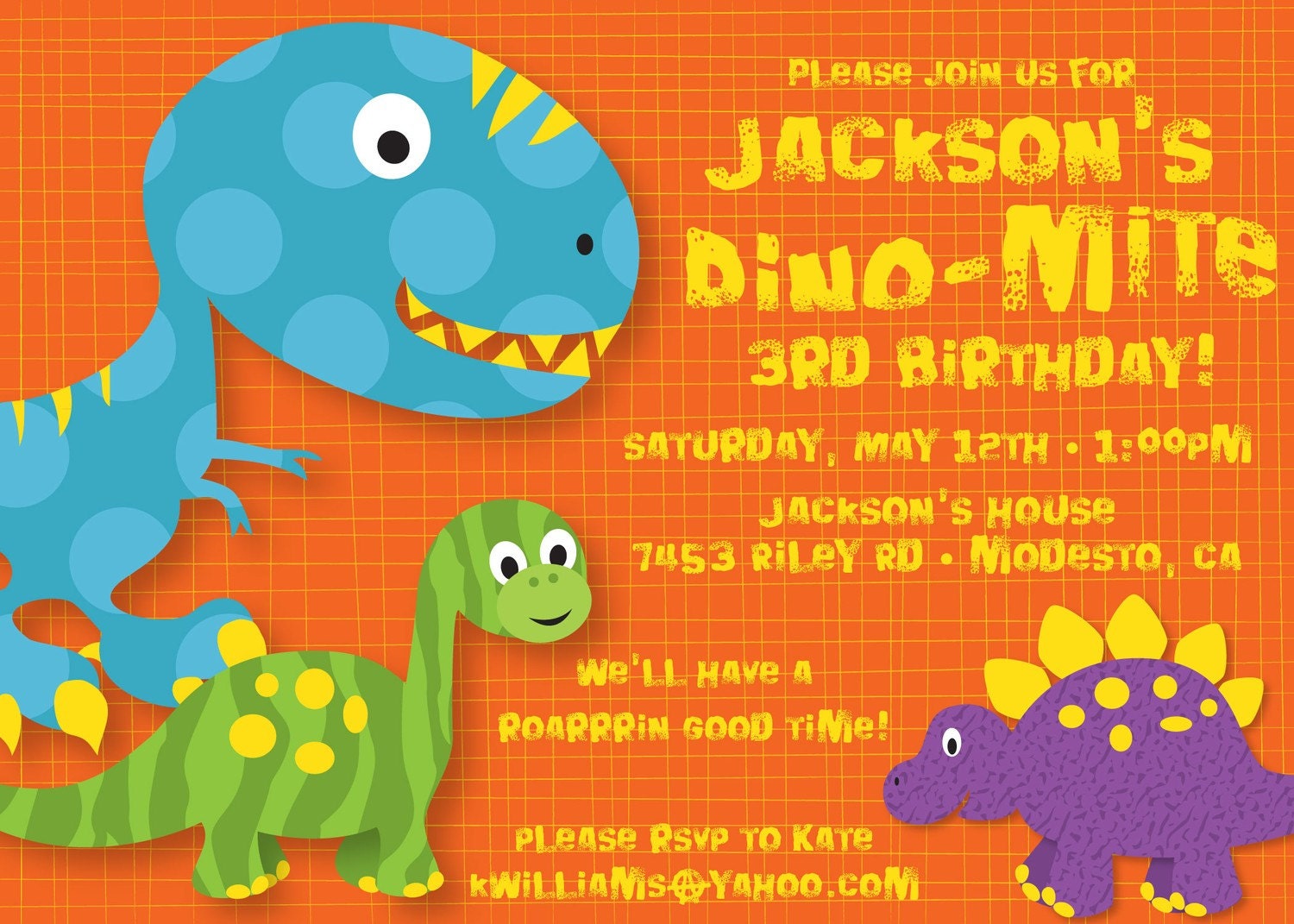 Roarin' Dinosaur Birthday - Custom DIGITAL Birthday Party Invitation Invite for ANY AGE Il_570xn