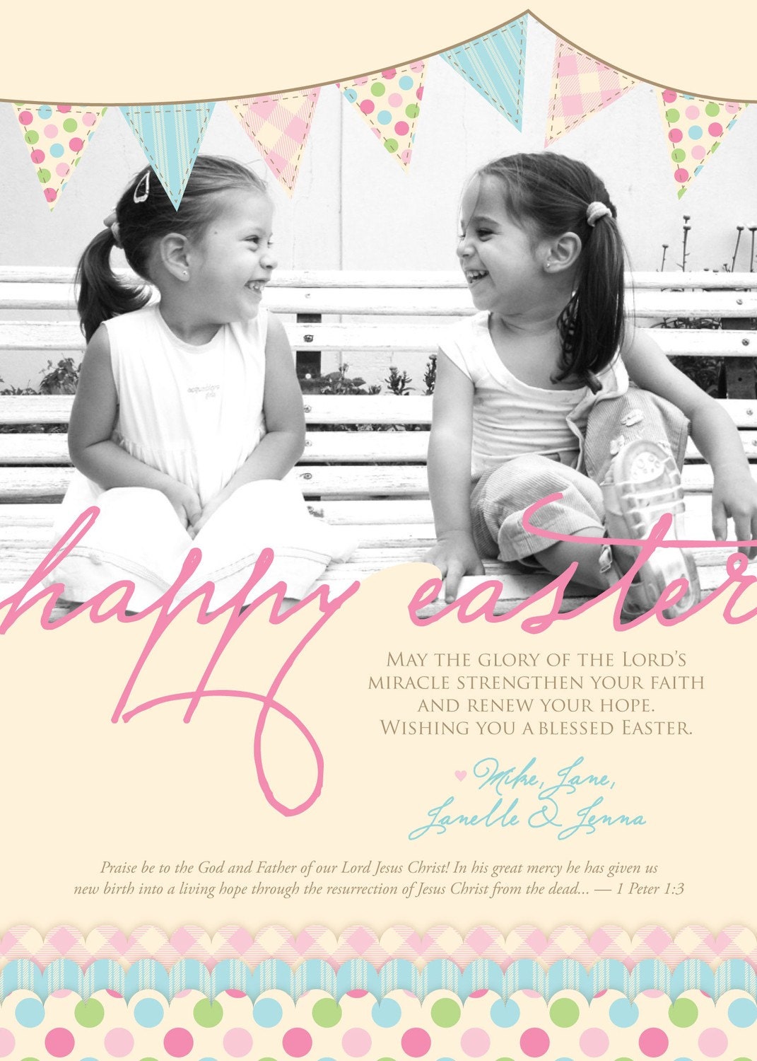 Easter Bunting - Custom Photo Easter or Spring Greeting Card Il_570xn