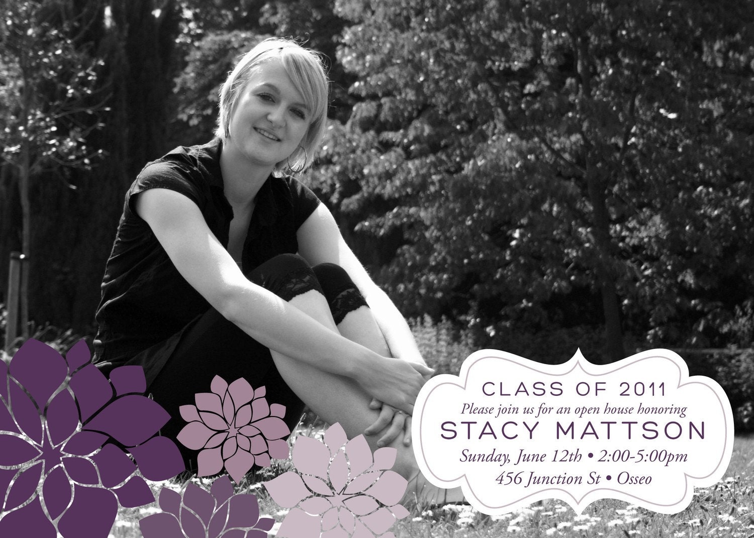 Purple Blooms - Custom DIGITAL Photo Graduation Announcement Open House Invitation Il_570xn