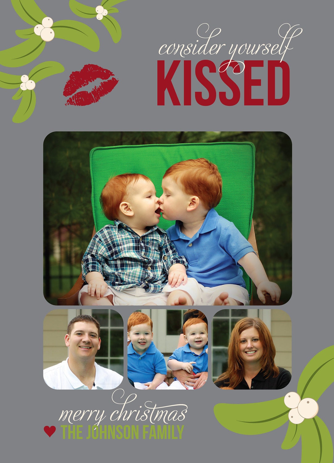 Consider Yourself Kissed - DIGITAL Custom Christmas Holiday Photo Card Il_570xn