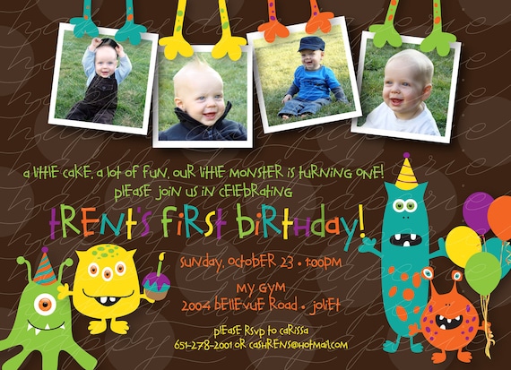 Little Monster Multi-Photo Birthday - Custom DIGITAL Photo Birthday Party Invitation Invite for ANY AGE Il_570xn
