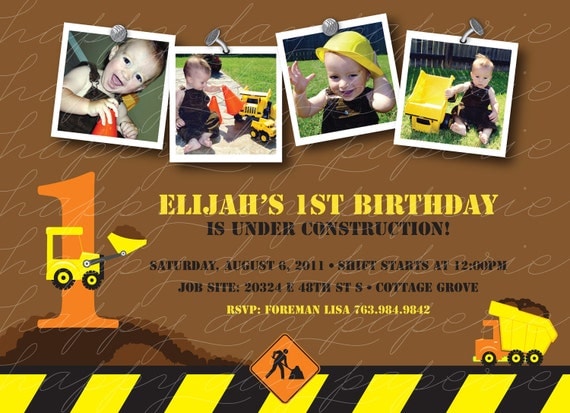 Construction Zone - Custom Photo Birthday Invitation Il_570xn