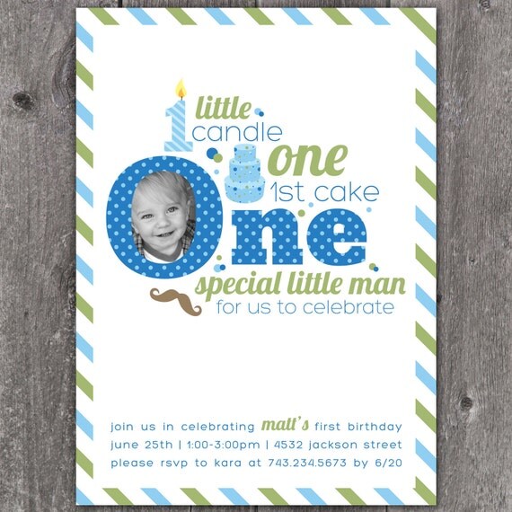 One Little Man - Custom DIGITAL Photo First Birthday Invitation Invite for Boy Il_570xn