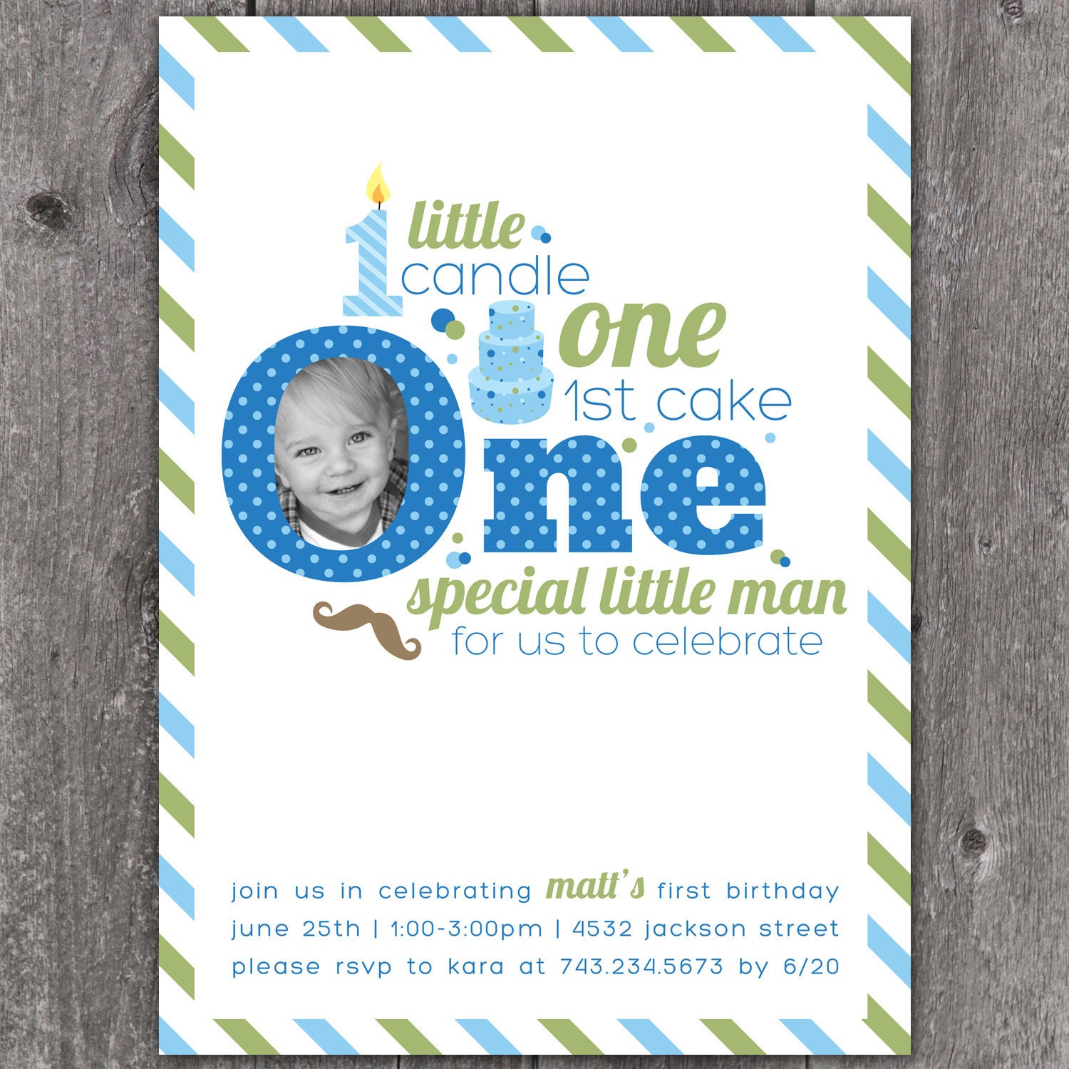 One Little Man - Custom DIGITAL Photo First Birthday Invitation Invite for Boy