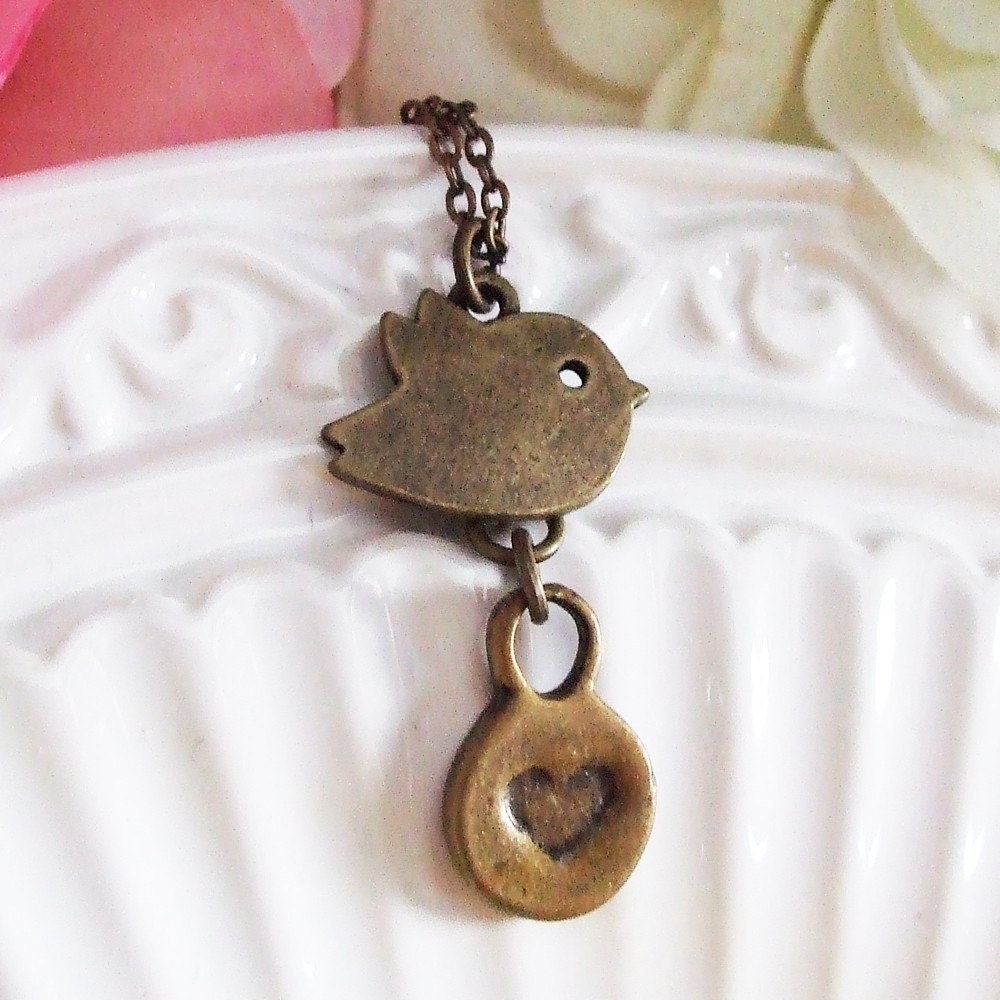 bird and heart necklace . messenger of the heart