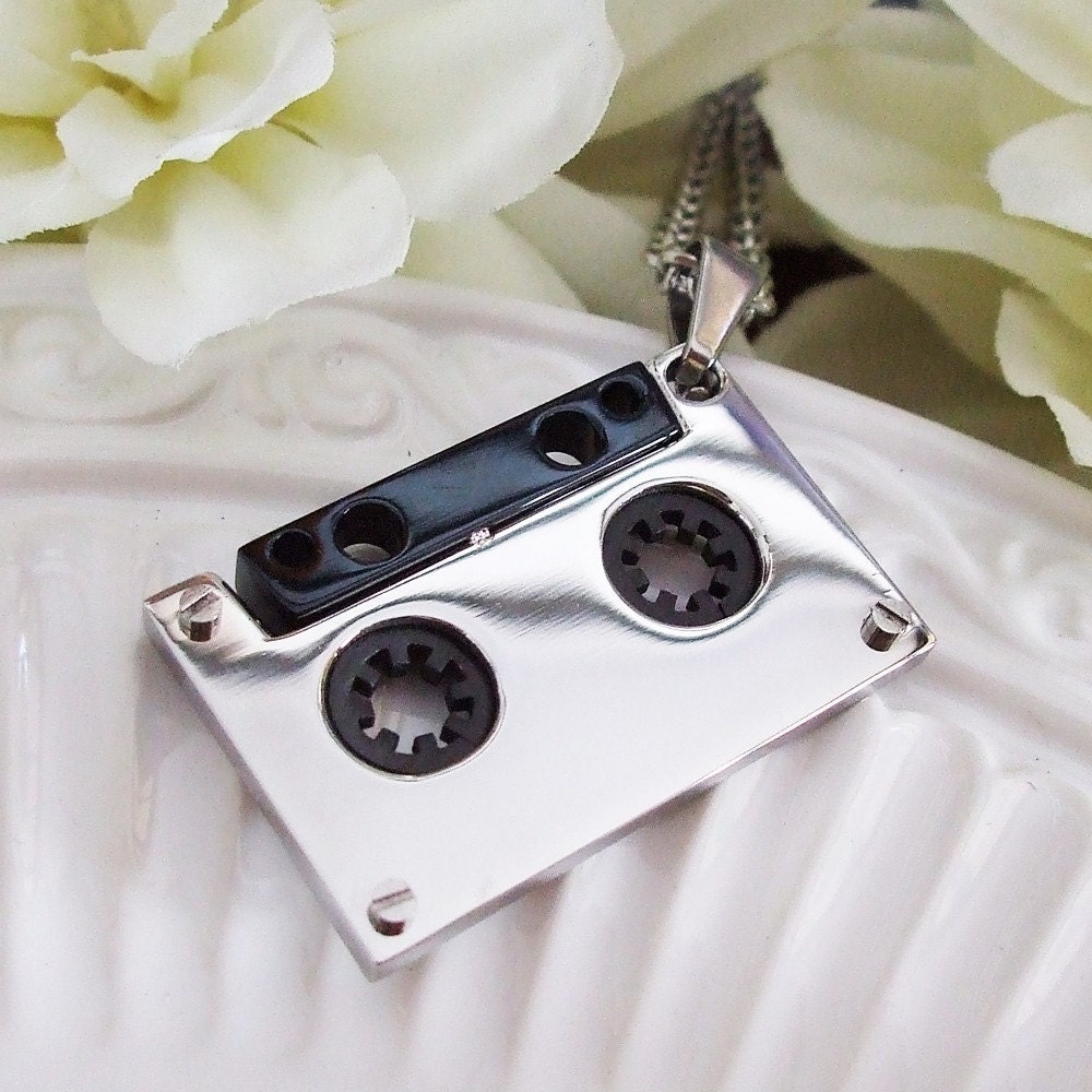 N165 Stainless Steel Cassette Tape Charm Necklace