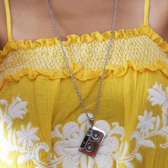 N165 Stainless Steel Cassette Tape Charm Necklace