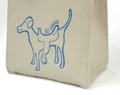 Recycled cotton lunch bag go doggie pattern peacock blue eco friendly ink