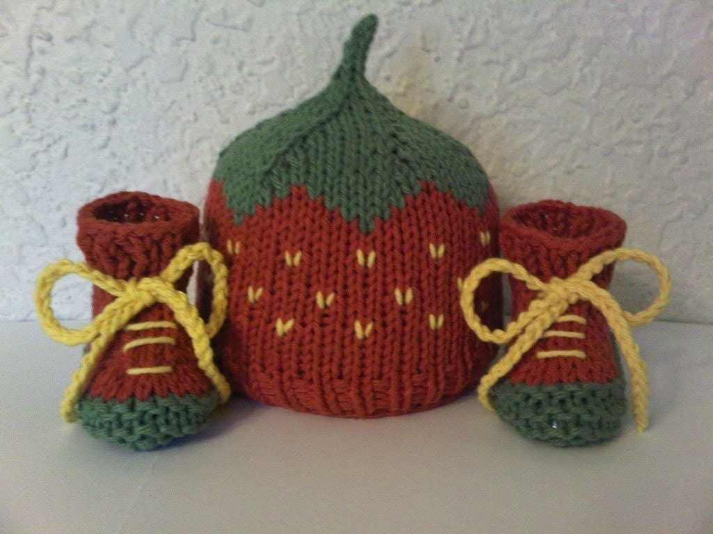 Lil Strawberry Baby Beanie And Booties Set