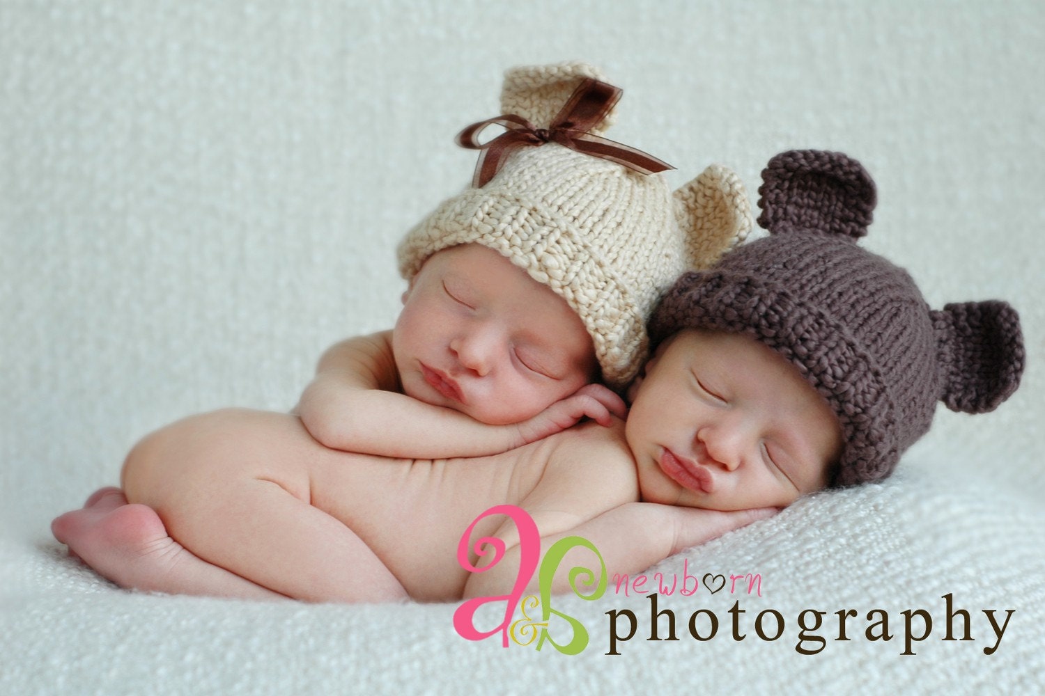 Twin Set Lil Teddy Bear Ears Baby Hat Beanie               100% Organic Cotton               Many Color Combos To Choose From
