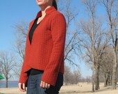 Sweater cardigan - Mandarin collar cardigan in Brick Red patterned Merino wool knit Made-to-order in S, M, L, Last one available