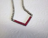 Art Deco Red Rhinestone Chevron Necklace Vintage Jewelry
