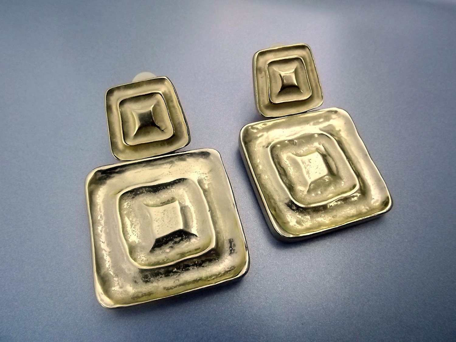 Earrings Bold Gold Clip On Square Textured Vintage Costume Jewelry