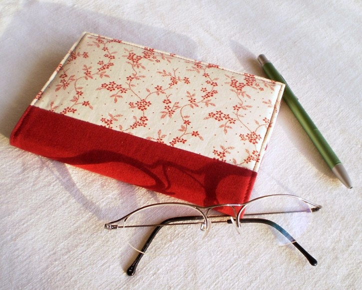 Fabric Journal Cover - Red Cherry Blossom - Handmade Fabric Covered A6 Notebook, Diary - Burgundy Japanese Flowers