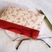 Fabric Journal Cover - Red Cherry Blossom - Handmade Fabric Covered A6 Notebook, Diary - Burgundy Japanese Flowers