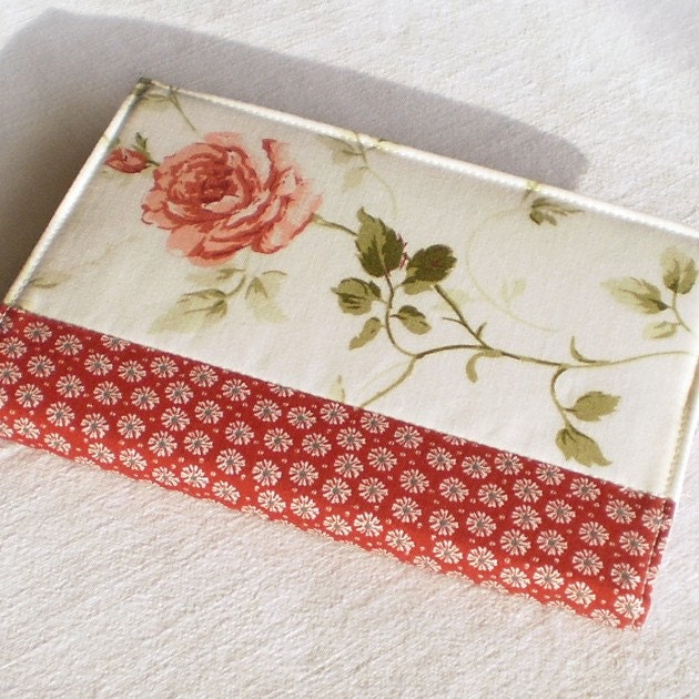 Fabric Journal Cover - Red Rose - Fabric A6 Notebook, Diary  - Pink Japanese Flowers on White