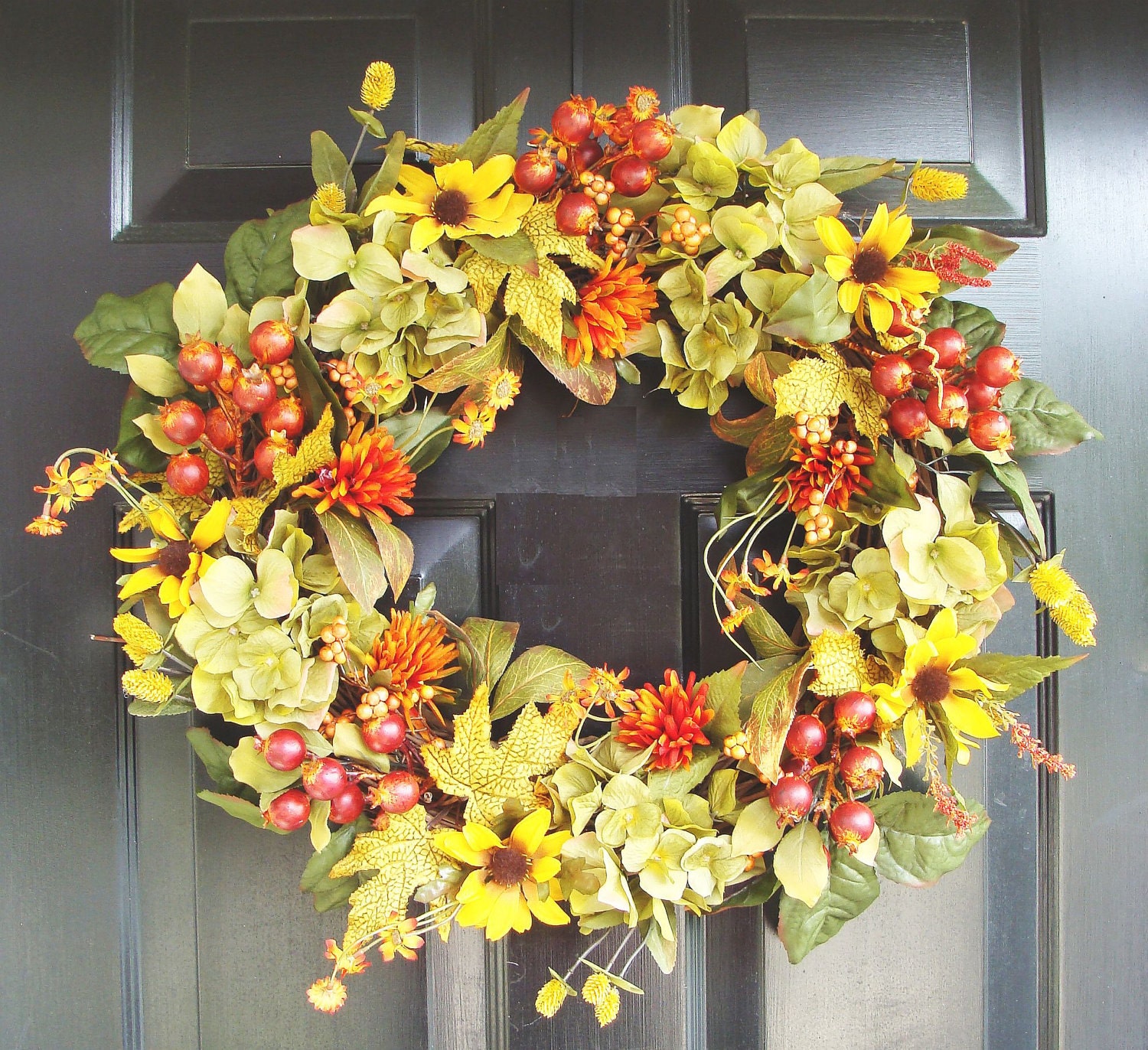 Fall Wreath- Hydrangea Berry Fall Wreaths- Door Wreath- Fall Berry Wreath- Thanksgiving Wreath