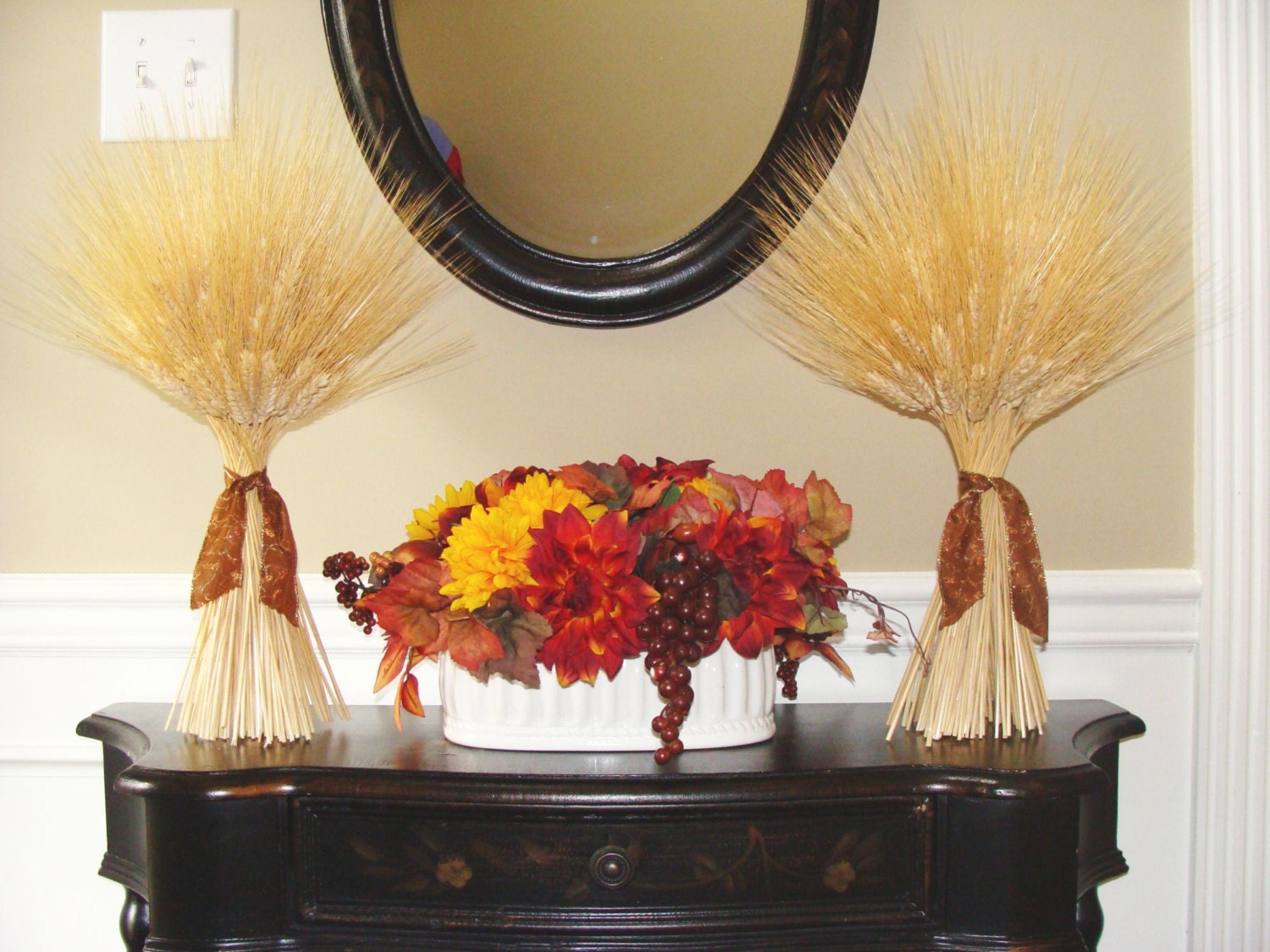 Thanksgiving decor, Fall Decor, Two Large Matching Thanksgiving Wheat Sheaves, Fall Decoration