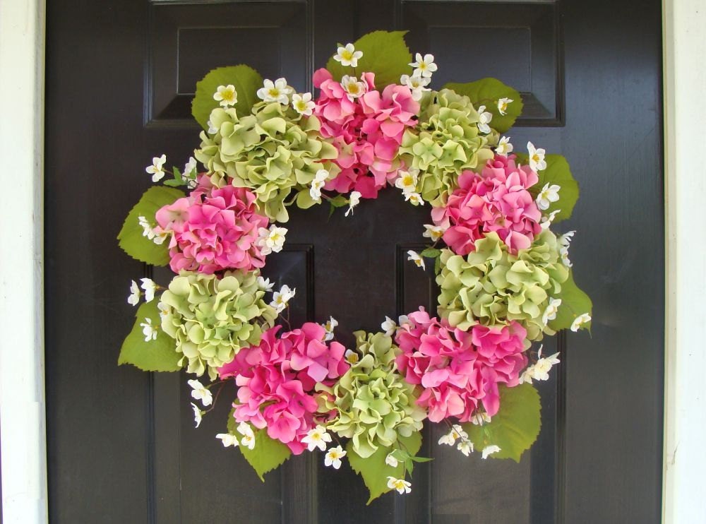 Spring Wreath- Mother's Day Wreath- Hydrangea Spring Wreath- Summer Wreath- Mother's Day Gift- Year Round Wreath