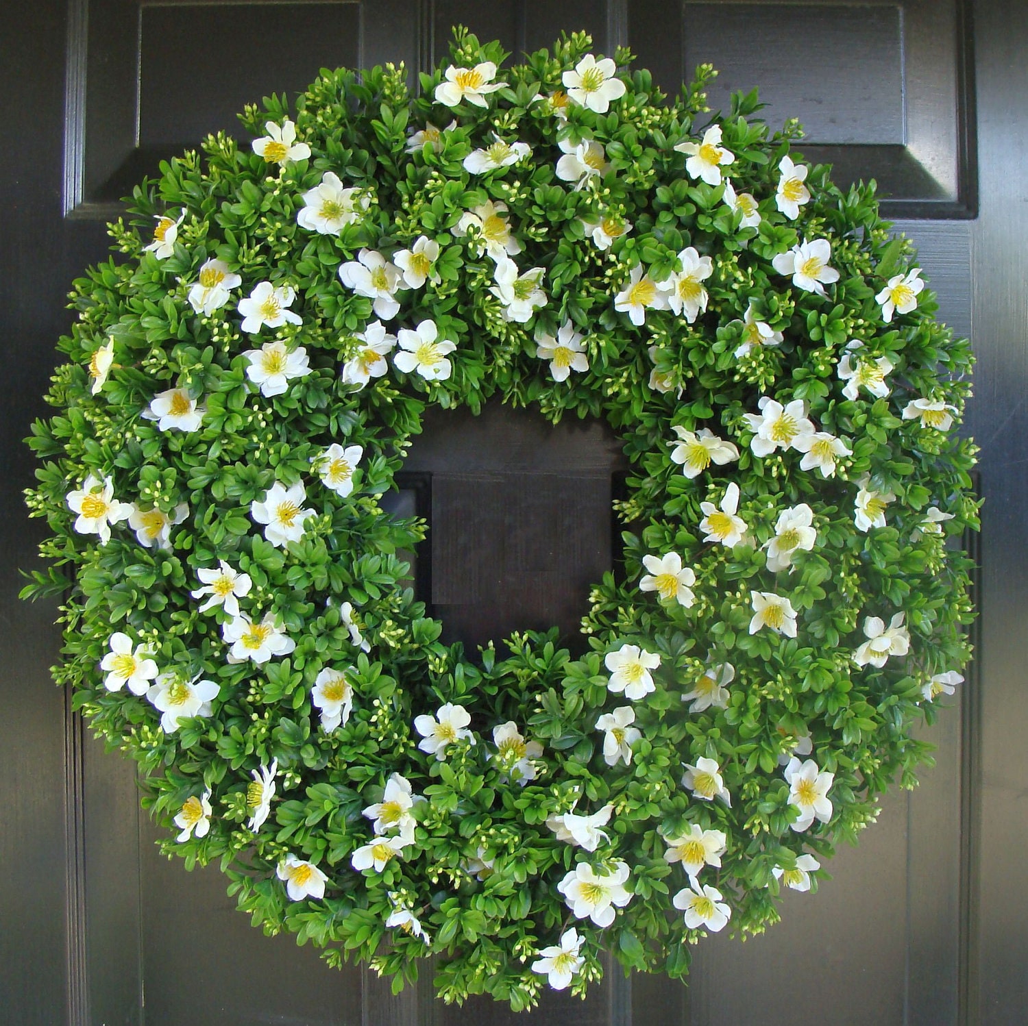 Housewarming Gift, Outdoor Decoration, Cottage Chic Door Wreath, 22 inch boxwood wreath with silk flowers, Gift for Her, Mother's Day Gift