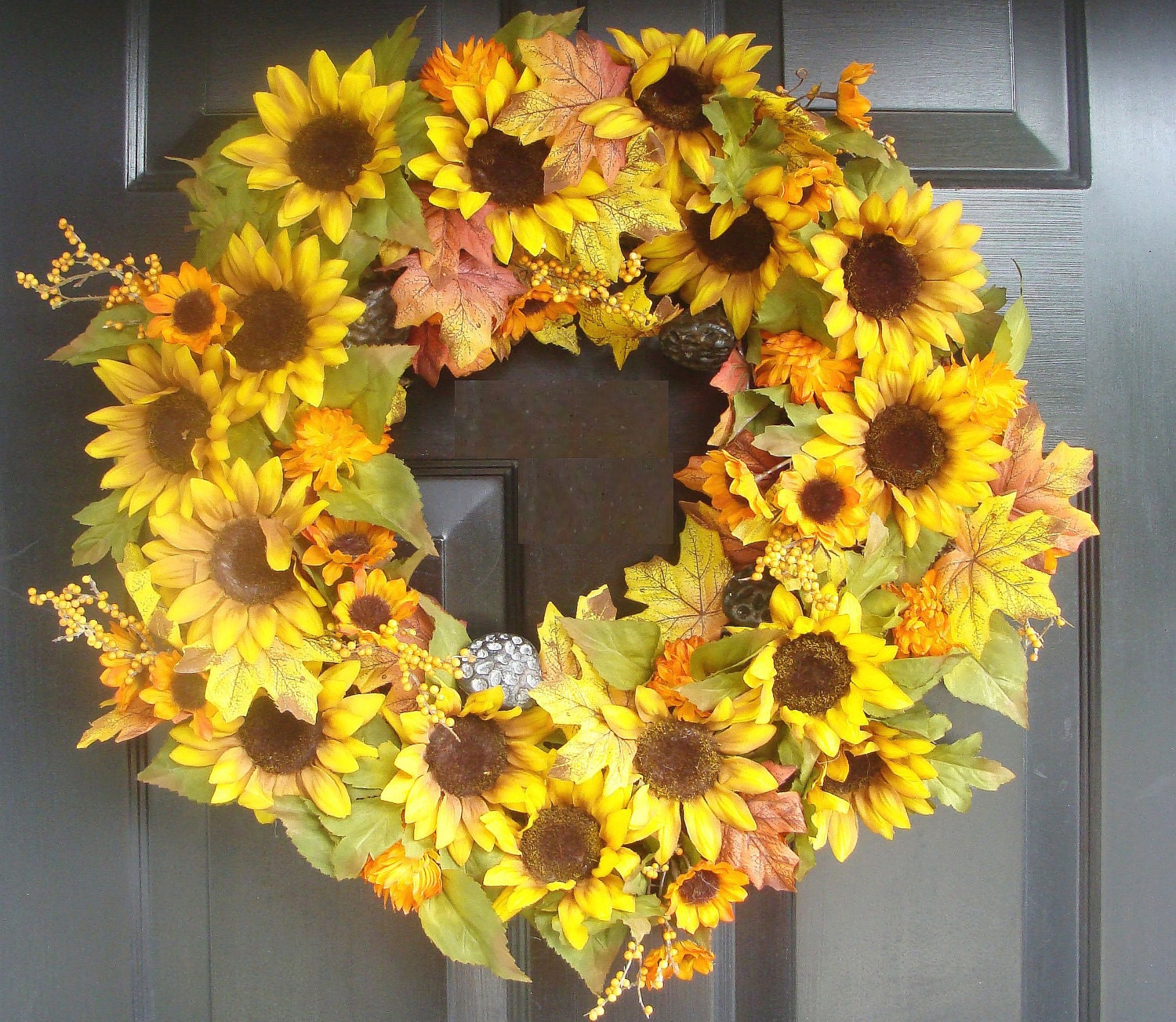 Sunflower Wreath With Lotus Pods, Sunflower Fall Wreath, Autumn Wreath- OOAK