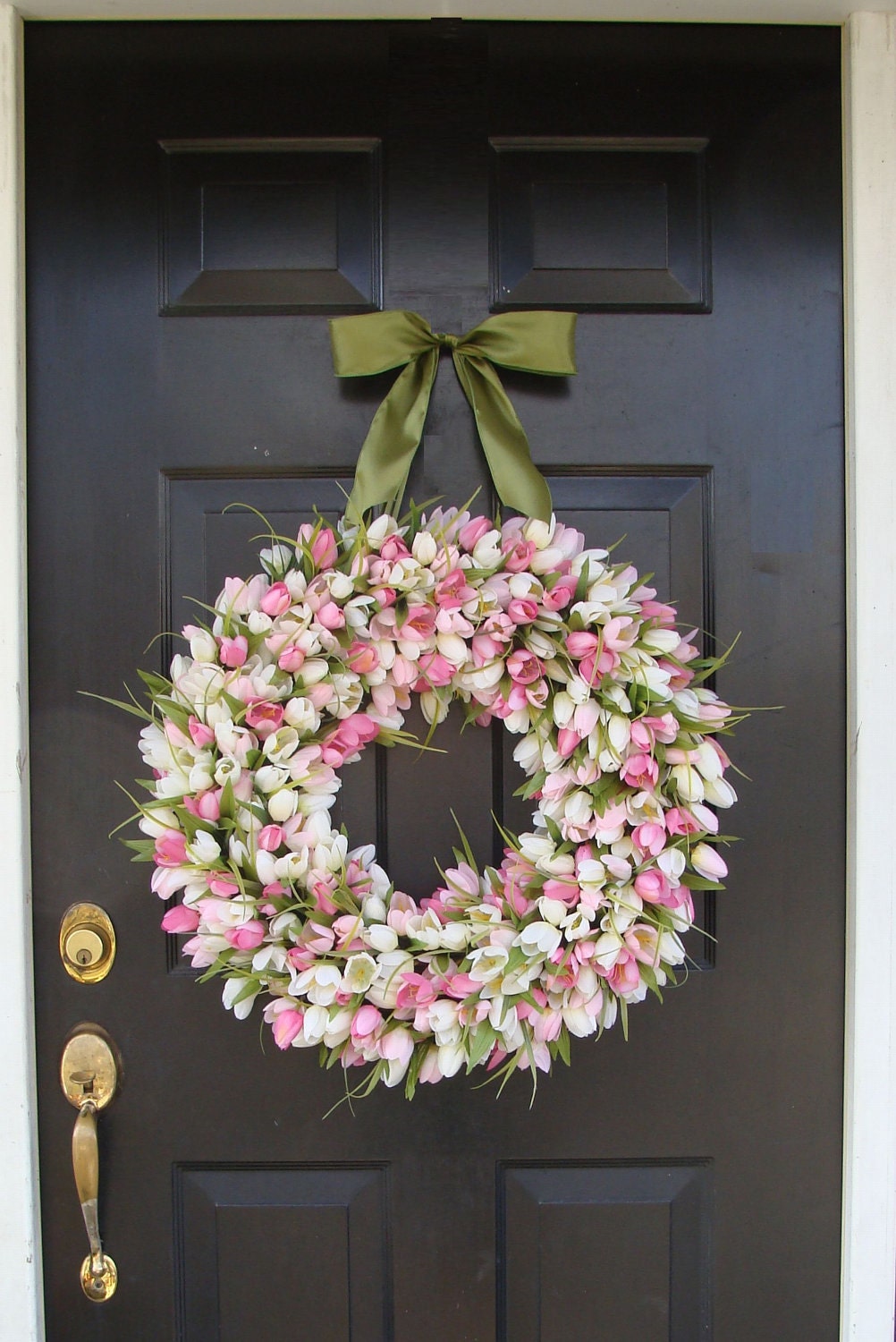 Spring Wreath- Pink Mini Tulip Spring Wreath- Front Door Wreath for Spring
