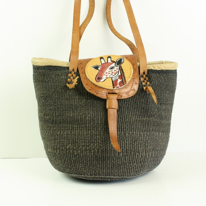 Vintage Sisal Woven Jute n Leather Tribal HandBag