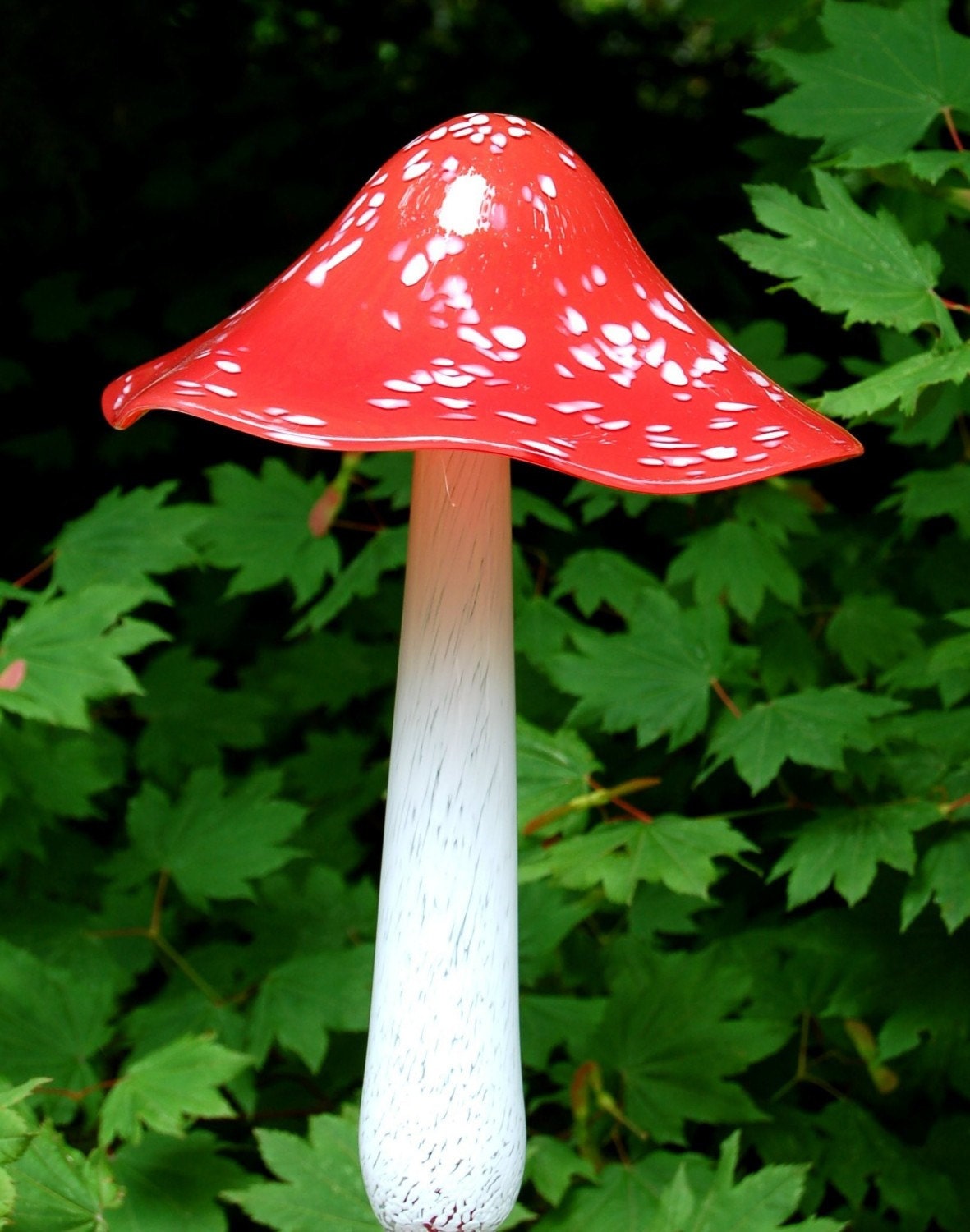 Hand blown glass fairy mushroom - Red and White - Glass Garden Art