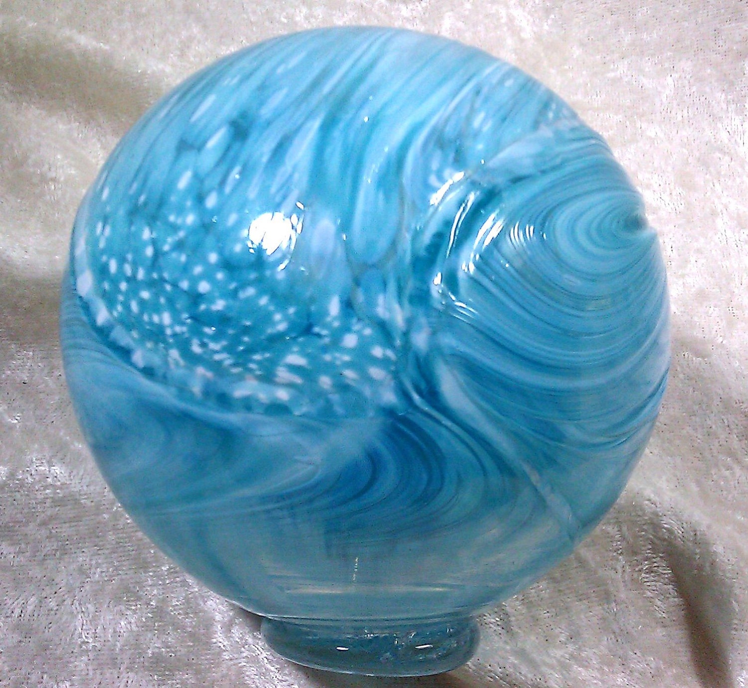 Hand blown glass float (small) - Teal and white swirl