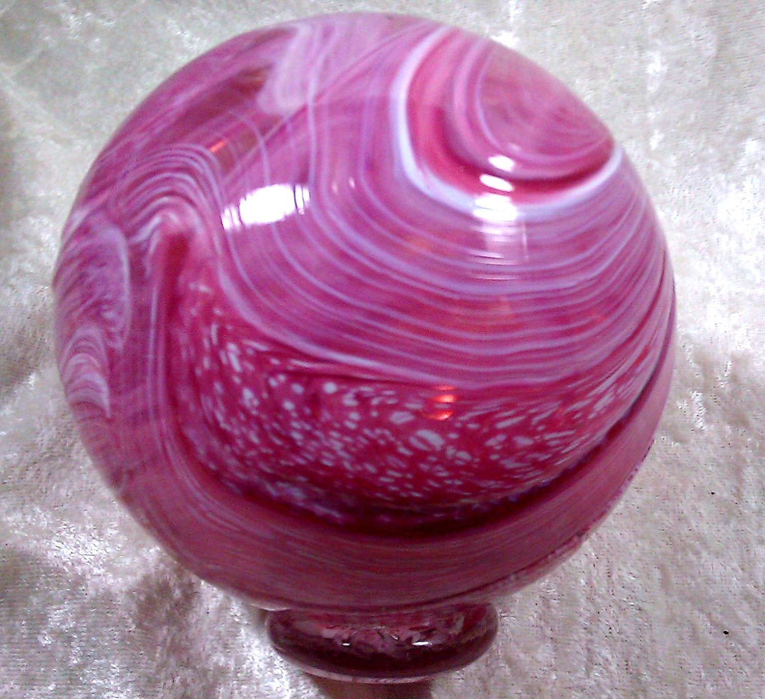 Hand blown glass float (small) - Pink and white swirl