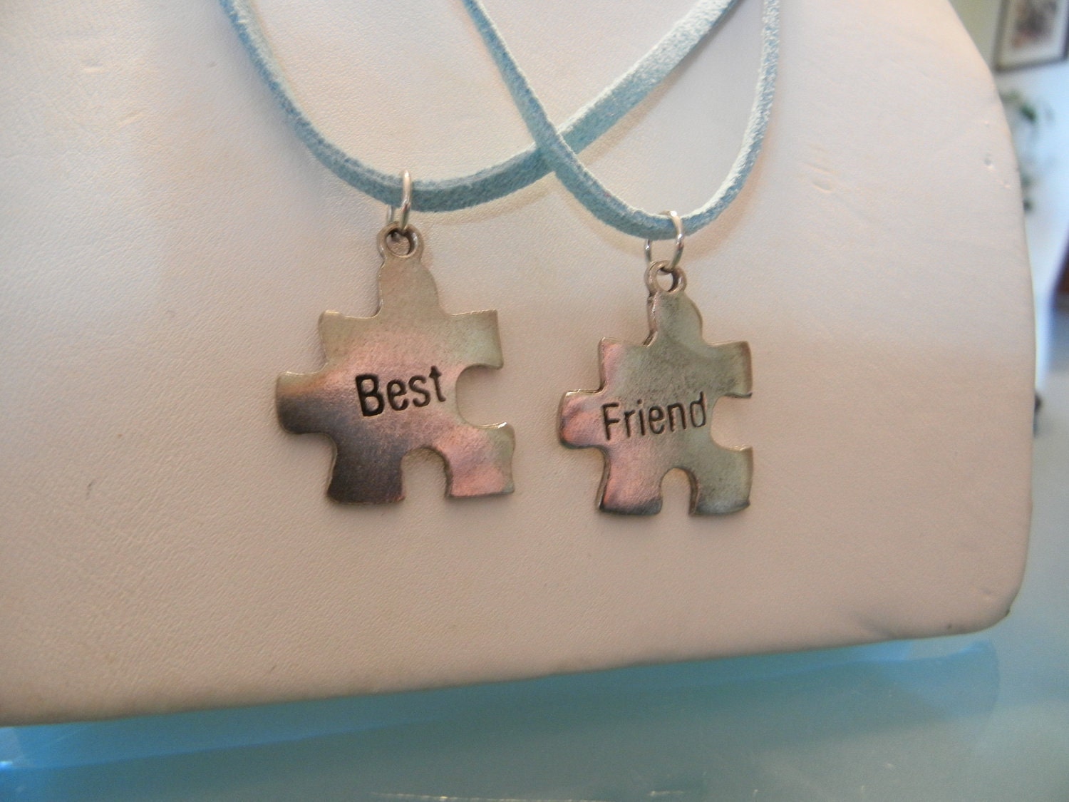 Light Blue Best Friend Puzzle Piece Necklaces by stolenjewels