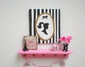 Barbie Dollhouse 1 Inch Scale  Hot Pink Shelf  bunting Silhouette  Rose Paintings