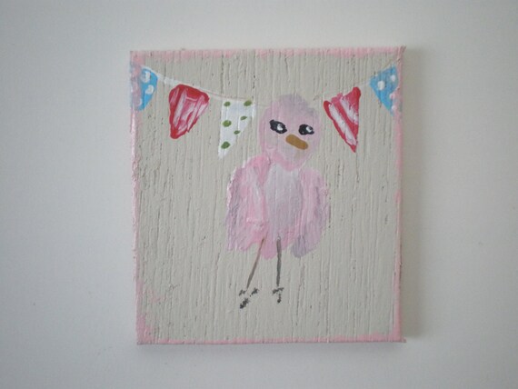 Pink Bird  Painting  Dollhouse 1 Inch Scale Handpainted