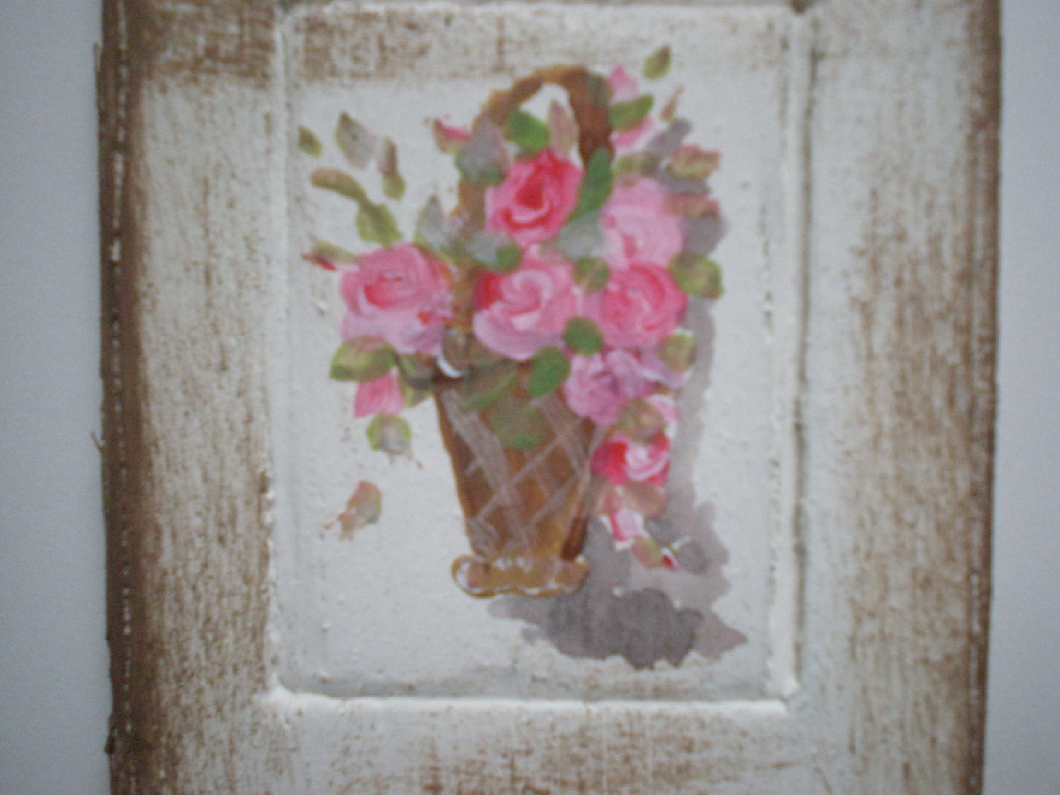 Two Shutters Shabby Chic Roses  Painting  Dollhouse 1 Inch Scale Handpainted