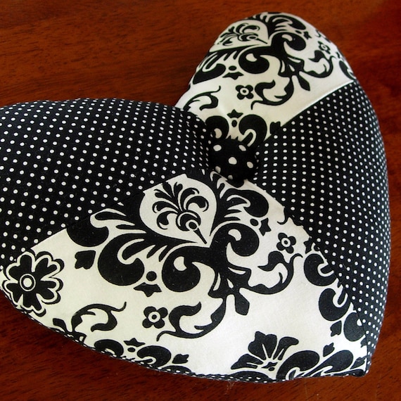 Heart shaped Decorative pillow Black and White by TiffinyDesigns