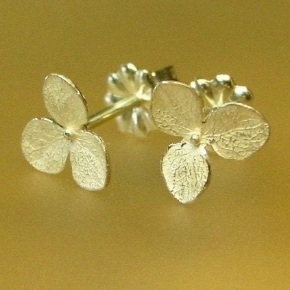 Teeny Hydrangea Flower Stud Earrings, Small Flower Earrings, Sterling Silver, Made to Order