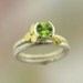 Hydrangea Stacking Ring, Green Peridot Gemstone, Sterling Silver, 18k Yellow Gold Flower, August Birthstone Made to order