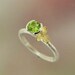 Hydrangea Stacking Ring, Green Peridot Gemstone, Sterling Silver, 18k Yellow Gold Flower, August Birthstone Made to order