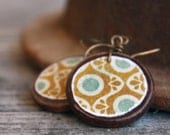 Vintage inspired wooden earrings Antiqued wood and paper Earthy jewelry Handmade by The Paisley Mill . SOphiE (size small)