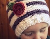 The Lolly - Custom knit striped flower hat, newborn to 4T, choose size and colours