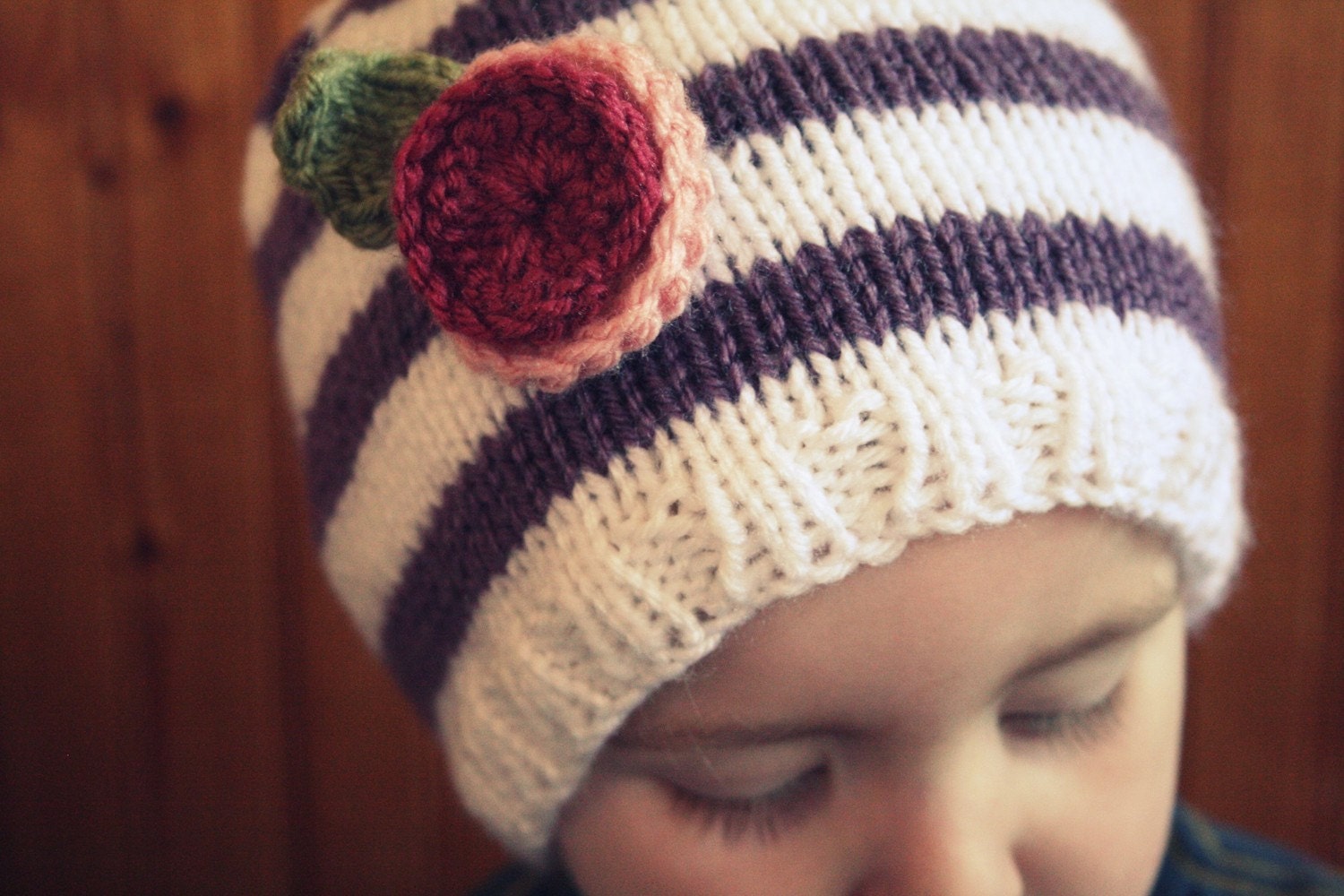 The Lolly - Custom knit striped flower hat, newborn to 4T, choose size and colours