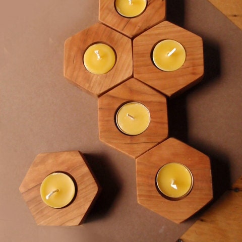 modular chemistry candle holders / (set of 9) / cherry wood / eco friendly home