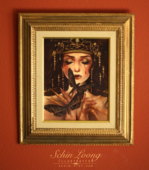 11x14in. Moth Eater. fairy butterfly brown autumn art print schin