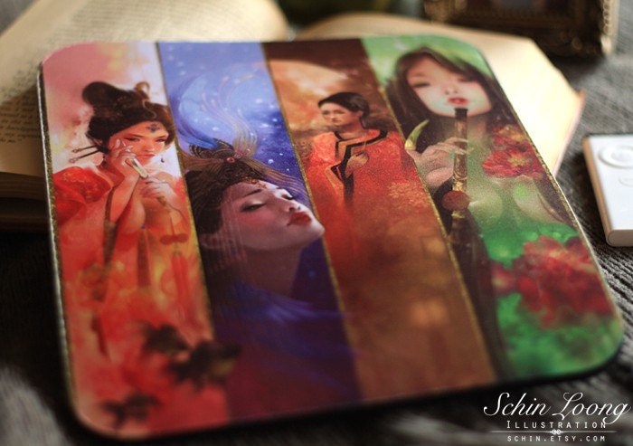 Mouse pad. Four Beauties. original art decorative asian anime manga