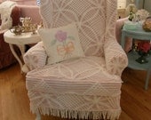 custom chic slipcover ed shabby wingback chair vintage chenille bedspread s  cottage prairie