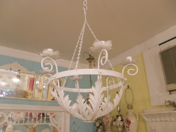 white candle chandelier shabby chic metal by vintagechicfurniture white candle chandelier shabby chic metal by vintagechicfurniture