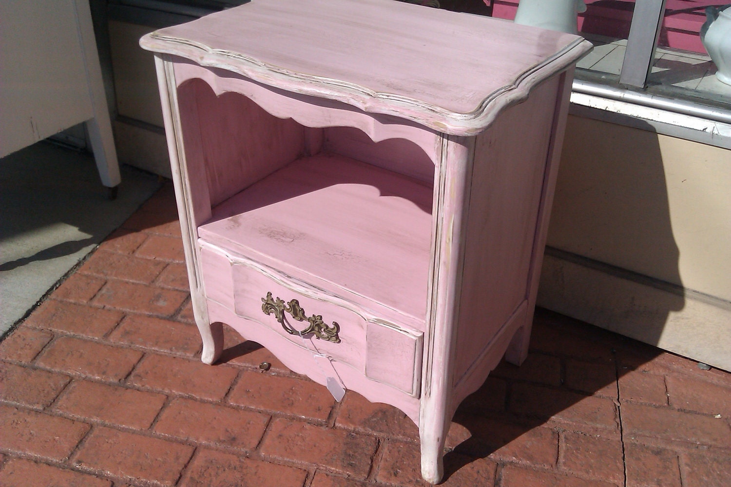 vintage nightstand pink shabby french chic distressed cottage provincial table prairie paris apt