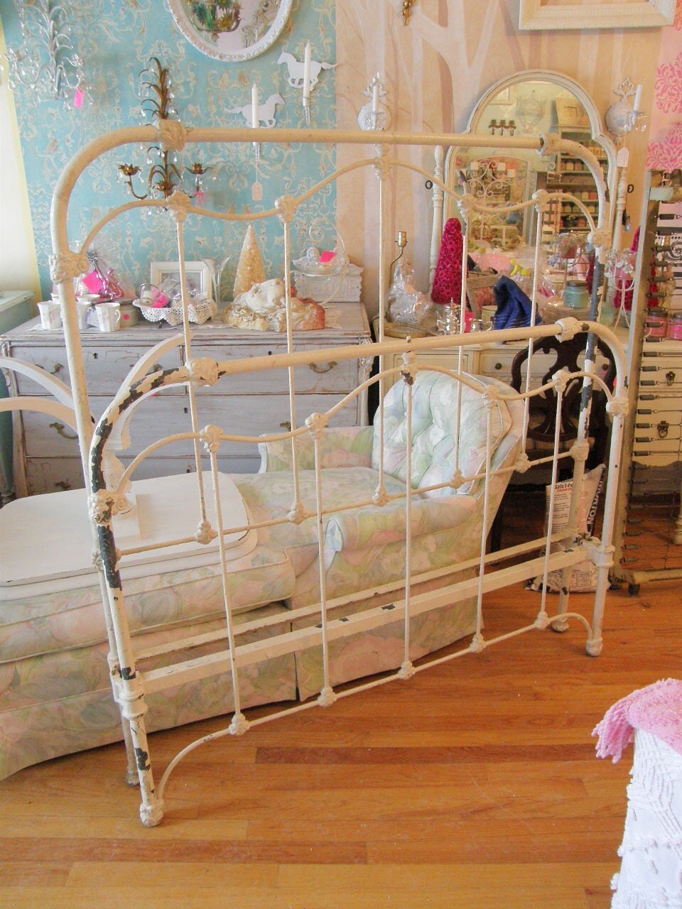 antique iron full shabby chic bed frame stripped and painted white